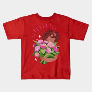 Woman Holding Flower Bouquet Kids T-Shirt